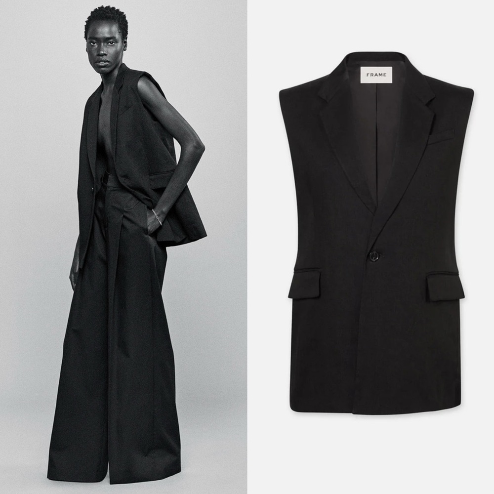 FRAME Oversized organic linen-blend vest